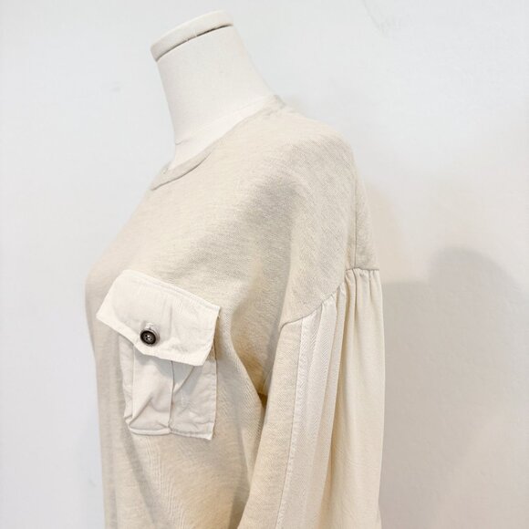 T.La Ribbed Trim Pocket Crewneck Pullover Sweatshirt Lounge Anthropologie Medium - Picture 4 of 10